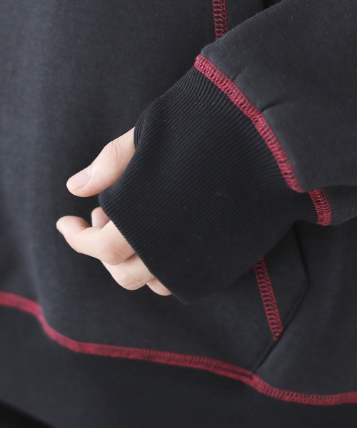 LILL(リル)の「ルージュ刺繍スティッチデザインビッグシルエットプルパーカー(パーカー・メンズ・ホワイト/ブラック/ブラック系その他・S/M/L)」の20枚目の写真