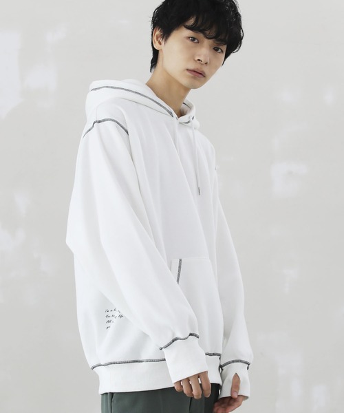 セール】ルージュ刺繍スティッチデザインビッグシルエットプルパーカー