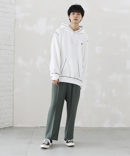 LILL(リル)の「ルージュ刺繍スティッチデザインビッグシルエットプルパーカー(パーカー・メンズ・ホワイト/ブラック/ブラック系その他・S/M/L)」の6枚目の写真