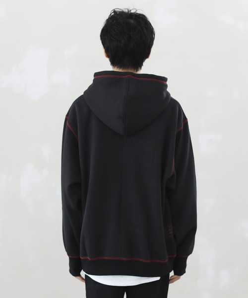LILL(リル)の「ルージュ刺繍スティッチデザインビッグシルエットプルパーカー(パーカー・メンズ・ホワイト/ブラック/ブラック系その他・S/M/L)」の14枚目の写真