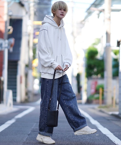 セール】ルージュ刺繍スティッチデザインビッグシルエットプルパーカー