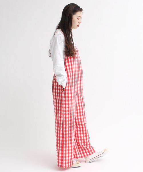 美品 CHILDWOMAN チェック コードギンガムワッシャーサロペット AMBIDEX Store ○○リネン/キュプラ コードギンガムワッシャー