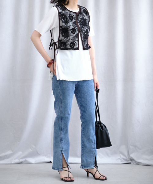 ＡＮＤＪ（アンドジェイ）の「スーパーストレッチ裾スリットデニムパンツ（デニムパンツ・レディース・ブラック/ブルー・M/S/L）」の2枚目の写真