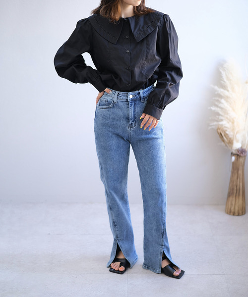 ＡＮＤＪ（アンドジェイ）の「スーパーストレッチ裾スリットデニムパンツ（デニムパンツ・レディース・ブラック/ブルー・M/S/L）」の4枚目の写真