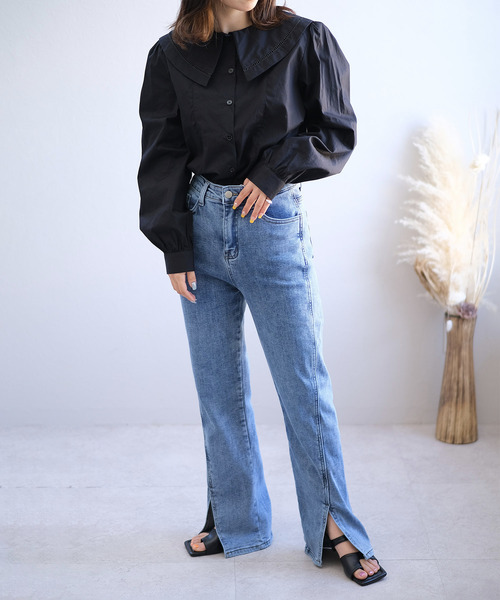 ＡＮＤＪ（アンドジェイ）の「スーパーストレッチ裾スリットデニムパンツ（デニムパンツ・レディース・ブラック/ブルー・M/S/L）」の7枚目の写真