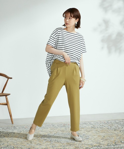 ONIGIRI（オニギリ）の「【一部店舗限定】 テーパードシルエット タックジャージーパンツ（その他パンツ・レディース・アイボリー/イエロー×グリーン・MEDIUM/LARGE）」の4枚目の写真