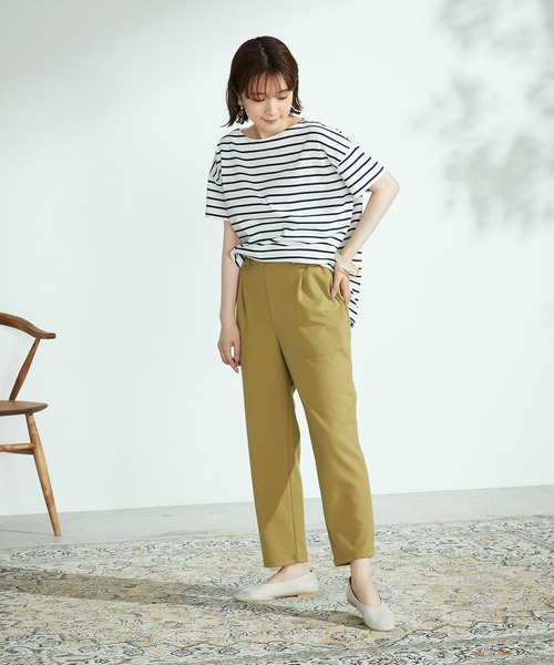 ONIGIRI（オニギリ）の「【一部店舗限定】 テーパードシルエット タックジャージーパンツ（その他パンツ・レディース・アイボリー/イエロー×グリーン・MEDIUM/LARGE）」の5枚目の写真