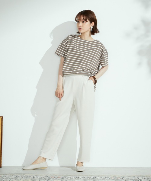 ONIGIRI（オニギリ）の「【一部店舗限定】 テーパードシルエット タックジャージーパンツ（その他パンツ・レディース・アイボリー/イエロー×グリーン・MEDIUM/LARGE）」の3枚目の写真