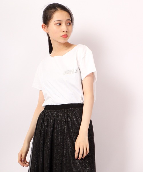 DIMENSIONE danza(ディメンシオーネ ダンツァ)の「ワンポイントロゴラインストーンTシャツ(Tシャツ/カットソー・レディース・ブラック/ホワイト/イエロー・MEDIUM/LARGE/SMALL/X-SMALL)」の6枚目の写真