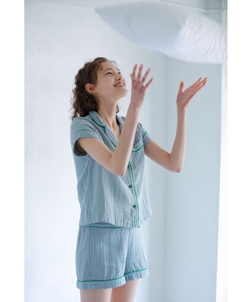 Priv. Spoons Club（プライベートスプーンズクラブ）の「コットンガーゼパジャマ/半袖トップス（ルームウェア/パジャマ・レディース・グレー/サックスブルー/ライトピンク・S/M）」の2枚目の写真