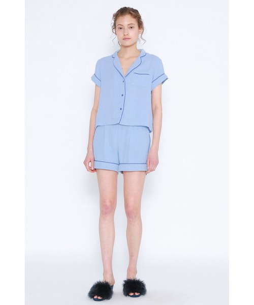 Priv. Spoons Club（プライベートスプーンズクラブ）の「コットンガーゼパジャマ/半袖トップス（ルームウェア/パジャマ・レディース・グレー/サックスブルー/ライトピンク・S/M）」の6枚目の写真