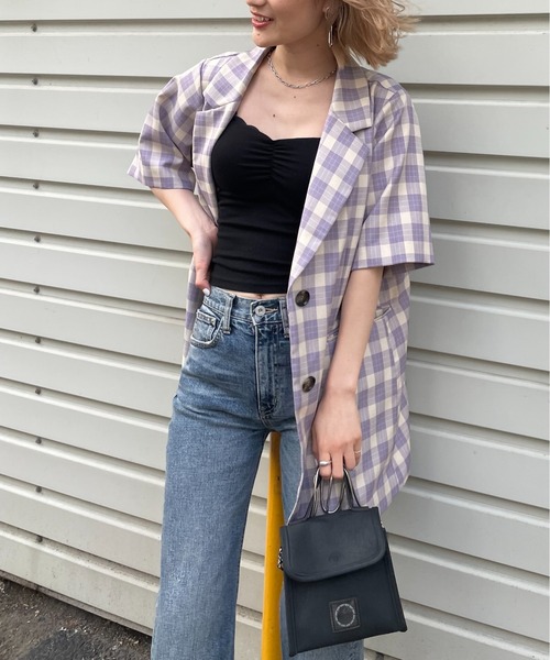 SPIRALGIRL（スパイラルガール）の「ロングテーラー半袖ジャケット（テーラードジャケット・レディース・ブラック/グリーン/パープル・FREE）」の3枚目の写真