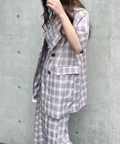 SPIRALGIRL（スパイラルガール）の「ロングテーラー半袖ジャケット（テーラードジャケット・レディース・ブラック/グリーン/パープル・FREE）」の9枚目の写真