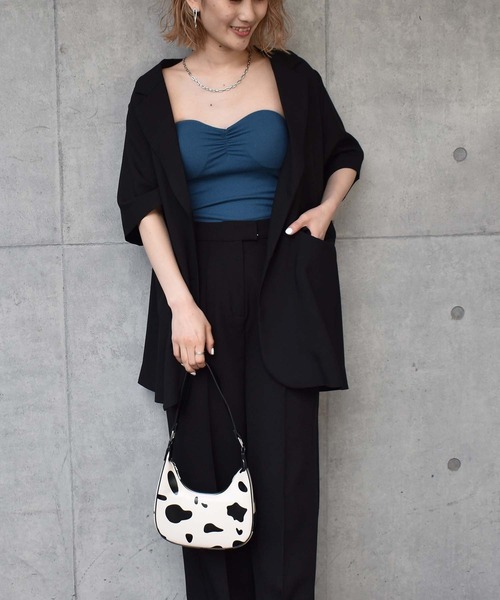 SPIRALGIRL（スパイラルガール）の「ロングテーラー半袖ジャケット（テーラードジャケット・レディース・ブラック/グリーン/パープル・FREE）」の6枚目の写真