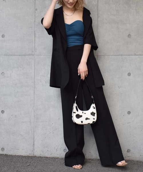 SPIRALGIRL（スパイラルガール）の「ロングテーラー半袖ジャケット（テーラードジャケット・レディース・ブラック/グリーン/パープル・FREE）」の7枚目の写真