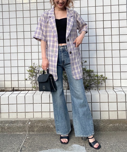 SPIRALGIRL（スパイラルガール）の「ロングテーラー半袖ジャケット（テーラードジャケット・レディース・ブラック/グリーン/パープル・FREE）」の4枚目の写真