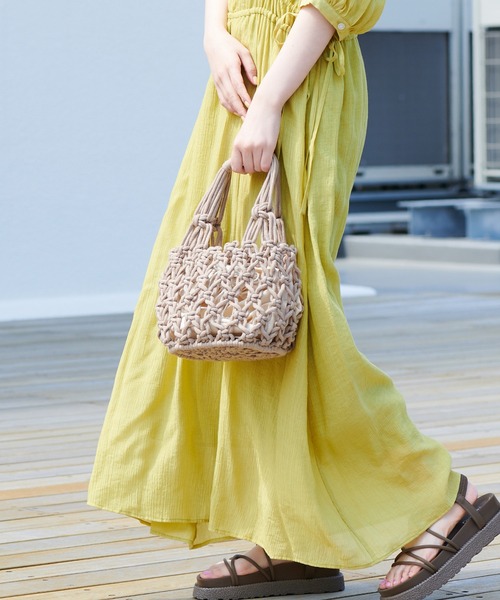 DISCOAT（ディスコート）の「マクラメバケツトートバッグ（トートバッグ・レディース・アイボリー/ブラウン・FREE）」の2枚目の写真