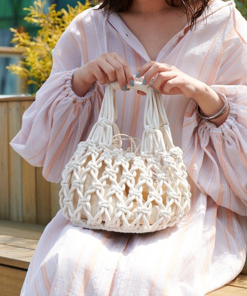 DISCOAT（ディスコート）の「マクラメバケツトートバッグ（トートバッグ・レディース・アイボリー/ブラウン・FREE）」の3枚目の写真