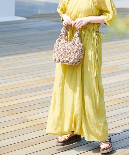 DISCOAT（ディスコート）の「マクラメバケツトートバッグ（トートバッグ・レディース・アイボリー/ブラウン・FREE）」の5枚目の写真