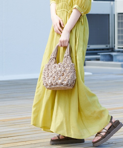 DISCOAT（ディスコート）の「マクラメバケツトートバッグ（トートバッグ・レディース・アイボリー/ブラウン・FREE）」の4枚目の写真