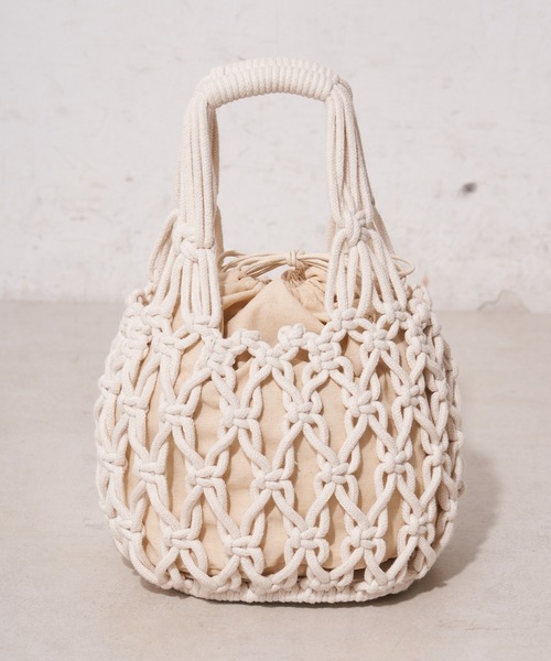 DISCOAT（ディスコート）の「マクラメバケツトートバッグ（トートバッグ・レディース・アイボリー/ブラウン・FREE）」の6枚目の写真