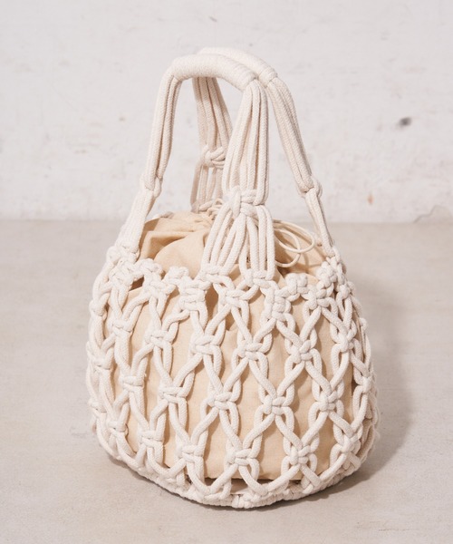 DISCOAT（ディスコート）の「マクラメバケツトートバッグ（トートバッグ・レディース・アイボリー/ブラウン・FREE）」の7枚目の写真
