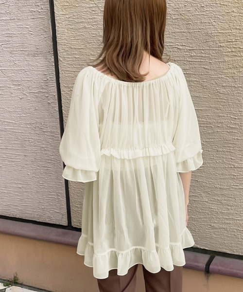 apres jour clair(アプレジュールクレア)の「【apres jour clair】シアーフリルチュニック【ZOZOTOWN限定アイテム】(シャツ/ブラウス・レディース・ベージュ/アイボリー/ミント・X-LARGE/フリー)」の18枚目の写真