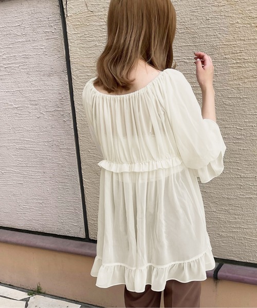 apres jour clair(アプレジュールクレア)の「【apres jour clair】シアーフリルチュニック【ZOZOTOWN限定アイテム】(シャツ/ブラウス・レディース・ベージュ/アイボリー/ミント・X-LARGE/フリー)」の10枚目の写真
