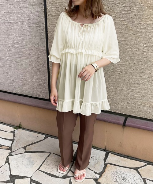 apres jour clair(アプレジュールクレア)の「【apres jour clair】シアーフリルチュニック【ZOZOTOWN限定アイテム】(シャツ/ブラウス・レディース・ベージュ/アイボリー/ミント・X-LARGE/フリー)」の16枚目の写真