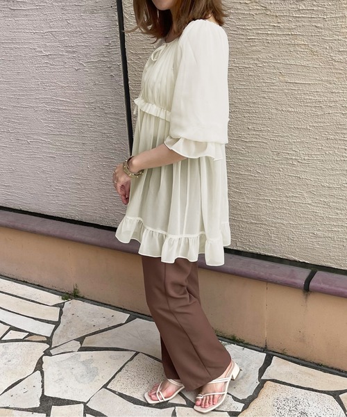 apres jour clair(アプレジュールクレア)の「【apres jour clair】シアーフリルチュニック【ZOZOTOWN限定アイテム】(シャツ/ブラウス・レディース・ベージュ/アイボリー/ミント・X-LARGE/フリー)」の14枚目の写真