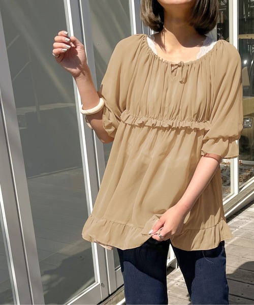 apres jour clair(アプレジュールクレア)の「【apres jour clair】シアーフリルチュニック【ZOZOTOWN限定アイテム】(シャツ/ブラウス・レディース・ベージュ/アイボリー/ミント・X-LARGE/フリー)」の12枚目の写真