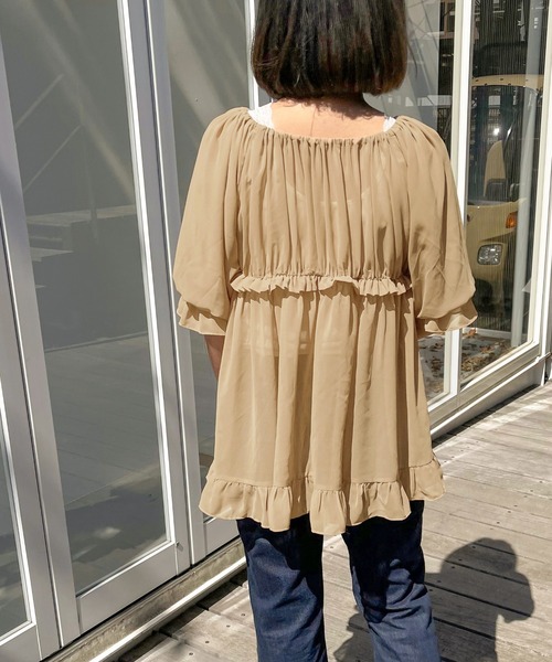 apres jour clair(アプレジュールクレア)の「【apres jour clair】シアーフリルチュニック【ZOZOTOWN限定アイテム】(シャツ/ブラウス・レディース・ベージュ/アイボリー/ミント・X-LARGE/フリー)」の8枚目の写真