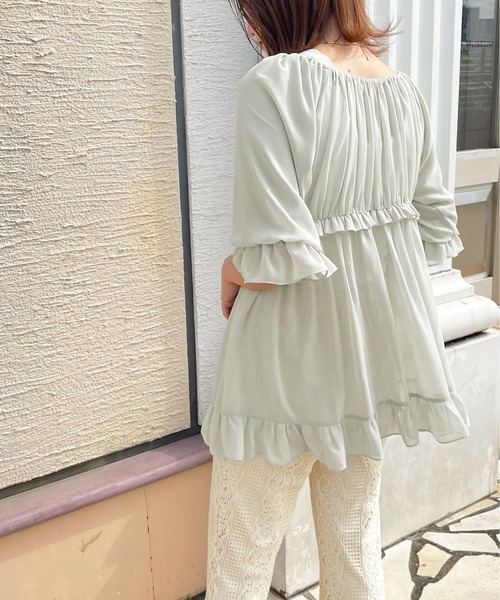apres jour clair(アプレジュールクレア)の「【apres jour clair】シアーフリルチュニック【ZOZOTOWN限定アイテム】(シャツ/ブラウス・レディース・ベージュ/アイボリー/ミント・X-LARGE/フリー)」の13枚目の写真