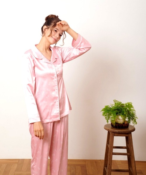 FRUIT OF THE LOOM】[WOMEN'S] サテンパジャマセット/長袖上下