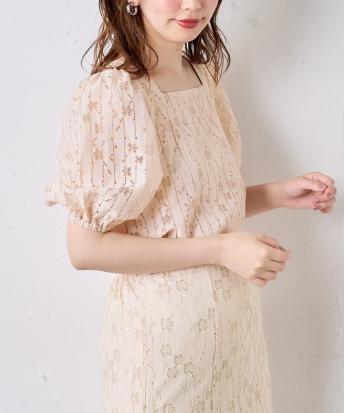 natural couture（ナチュラルクチュール）の「ストライプフラワーレースバルーンスリーブブラウス（シャツ/ブラウス・レディース・ブラック/ベージュ/ブラウン/オフホワイト・FREE）」の14枚目の写真