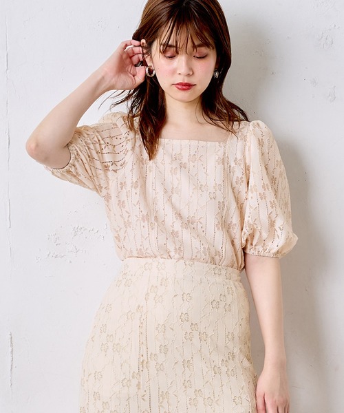 natural couture（ナチュラルクチュール）の「ストライプフラワーレースバルーンスリーブブラウス（シャツ/ブラウス・レディース・ブラック/ベージュ/ブラウン/オフホワイト・FREE）」の18枚目の写真