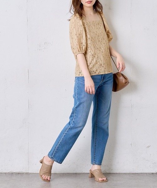 natural couture（ナチュラルクチュール）の「ストライプフラワーレースバルーンスリーブブラウス（シャツ/ブラウス・レディース・ブラック/ベージュ/ブラウン/オフホワイト・FREE）」の9枚目の写真