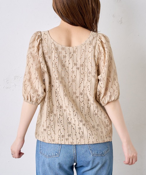 natural couture（ナチュラルクチュール）の「ストライプフラワーレースバルーンスリーブブラウス（シャツ/ブラウス・レディース・ブラック/ベージュ/ブラウン/オフホワイト・FREE）」の20枚目の写真