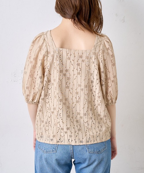 natural couture（ナチュラルクチュール）の「ストライプフラワーレースバルーンスリーブブラウス（シャツ/ブラウス・レディース・ブラック/ベージュ/ブラウン/オフホワイト・FREE）」の10枚目の写真