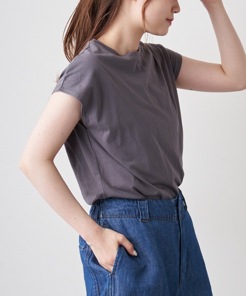 PUAL CE CIN(ピュアルセシン)の「オーガニックコットンフレンチスリーブT(Tシャツ/カットソー・レディース・チャコールグレー/ブラック/オフホワイト・FREE)」の3枚目の写真