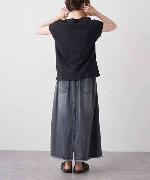 PUAL CE CIN(ピュアルセシン)の「オーガニックコットンフレンチスリーブT(Tシャツ/カットソー・レディース・チャコールグレー/ブラック/オフホワイト・FREE)」の7枚目の写真