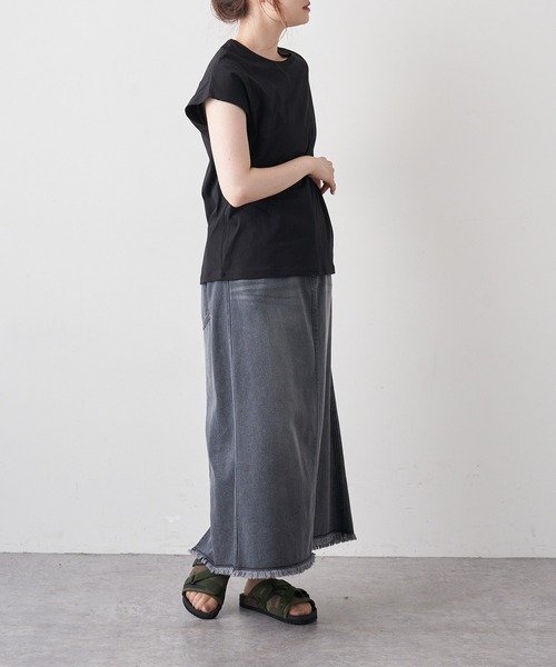 PUAL CE CIN(ピュアルセシン)の「オーガニックコットンフレンチスリーブT(Tシャツ/カットソー・レディース・チャコールグレー/ブラック/オフホワイト・FREE)」の6枚目の写真