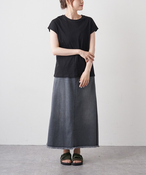 PUAL CE CIN(ピュアルセシン)の「オーガニックコットンフレンチスリーブT(Tシャツ/カットソー・レディース・チャコールグレー/ブラック/オフホワイト・FREE)」の5枚目の写真