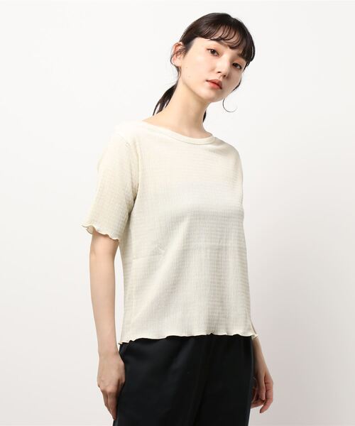 ehka sopo（エヘカソポ）の「楊柳ギンガムチェックTシャツ（Tシャツ/カットソー・レディース・キナリ/グリーン/ブラック・ﾌﾘ-）」の2枚目の写真