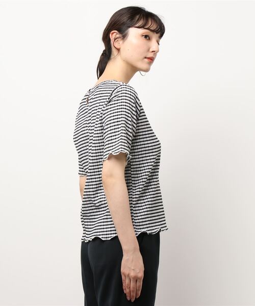 ehka sopo（エヘカソポ）の「楊柳ギンガムチェックTシャツ（Tシャツ/カットソー・レディース・キナリ/グリーン/ブラック・ﾌﾘ-）」の5枚目の写真