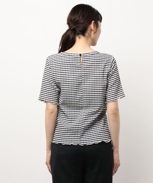 ehka sopo（エヘカソポ）の「楊柳ギンガムチェックTシャツ（Tシャツ/カットソー・レディース・キナリ/グリーン/ブラック・ﾌﾘ-）」の4枚目の写真