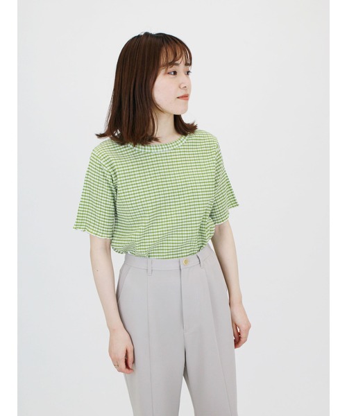 ehka sopo（エヘカソポ）の「楊柳ギンガムチェックTシャツ（Tシャツ/カットソー・レディース・キナリ/グリーン/ブラック・ﾌﾘ-）」の9枚目の写真