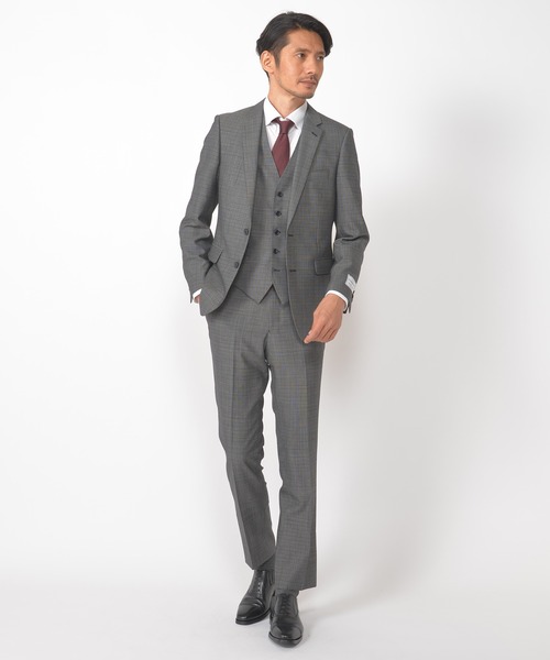 CROWDED CLOSET（クラウデッドクローゼット）の「TWピンチェック柄スーツ／別売りベストあり／2ピースビジネスセットアップスーツ（セットアップ・メンズ・ネイビー/グレー・01/02/03/04）」の3枚目の写真