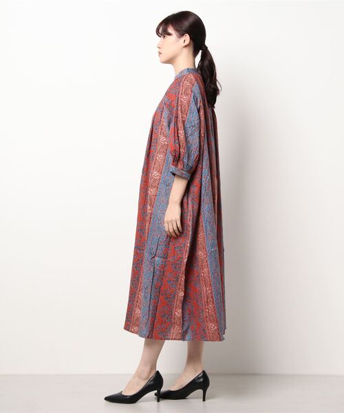 チャイハネ（チャイハネ）の「【チャイハネ】yul コットンドビーブロックプリントワンピース（ワンピース・レディース・ベージュ/レッド/グリーン・FREE）」の4枚目の写真