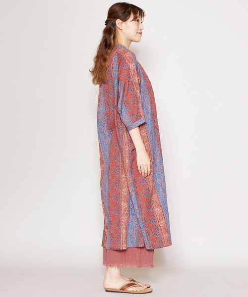 チャイハネ（チャイハネ）の「【チャイハネ】yul コットンドビーブロックプリントワンピース（ワンピース・レディース・ベージュ/レッド/グリーン・FREE）」の9枚目の写真